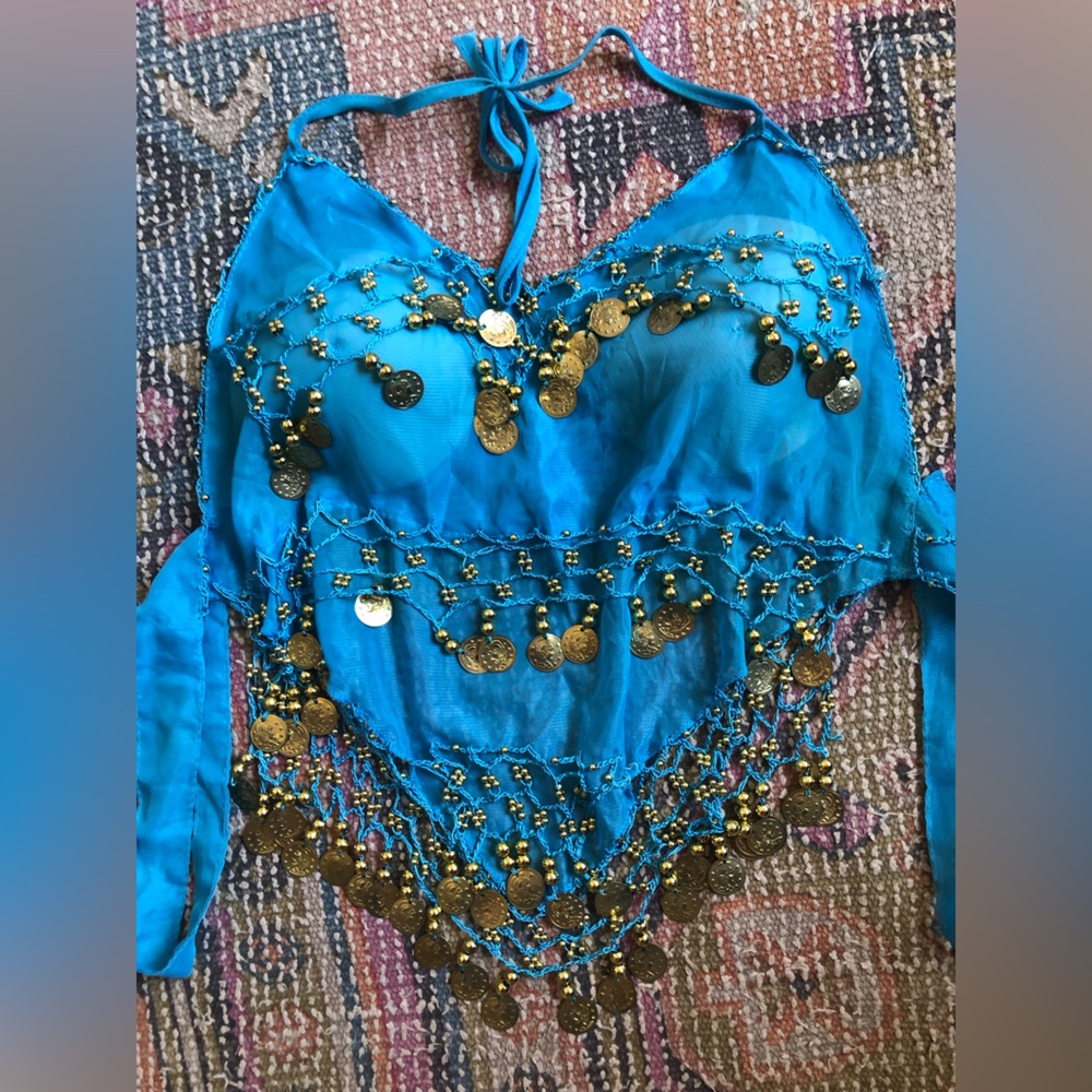 Gypsy Belly Dancer Hanging Coin Beaded Tassels and allover sequins top